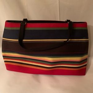 Large Stripe Twill Structure Fabric Strap Tote Bag